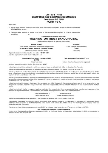 Thumbnail Washington Trust Bancorp 10-K Annual Report 