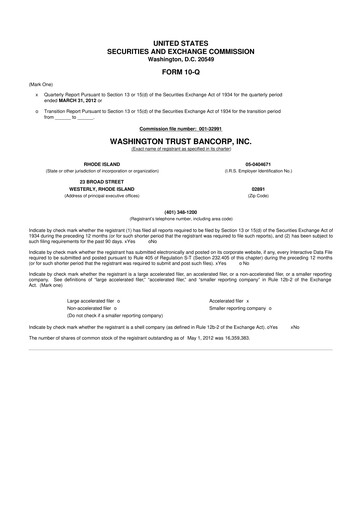 Thumbnail Washington Trust Bancorp 10-Q Quarterly Report FY2012 