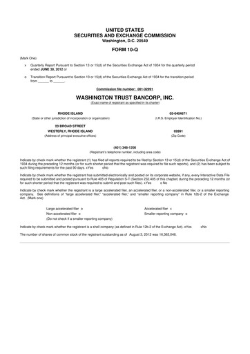 Thumbnail Washington Trust Bancorp 10-Q Quarterly Report FY2012 