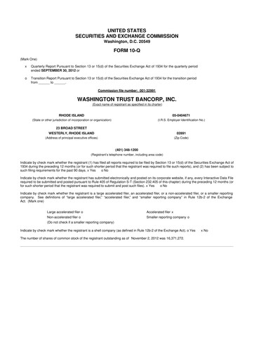 Thumbnail Washington Trust Bancorp 10-Q Quarterly Report FY2012 