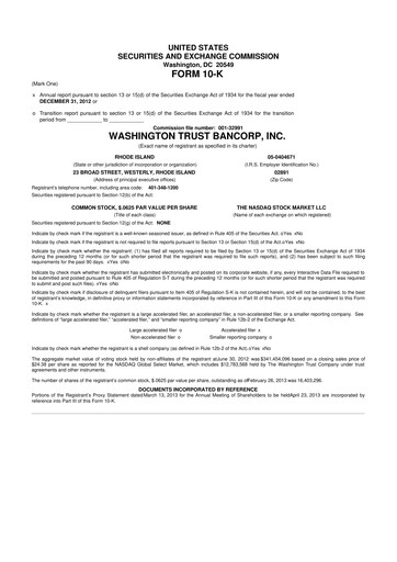 Thumbnail Washington Trust Bancorp 10-K Annual Report 2012