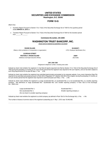 Thumbnail Washington Trust Bancorp 10-Q Quarterly Report FY2013 