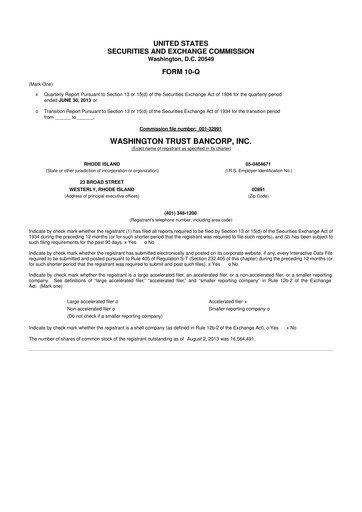 Thumbnail Washington Trust Bancorp 10-Q Quarterly Report FY2013 