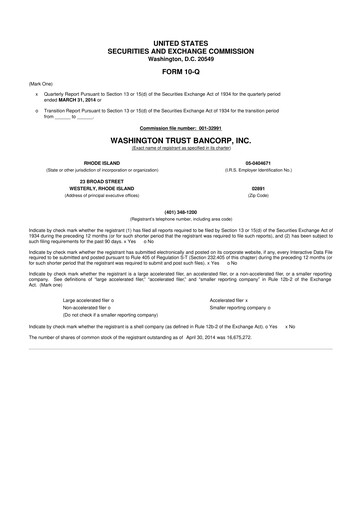 Thumbnail Washington Trust Bancorp 10-Q Quarterly Report FY2014 