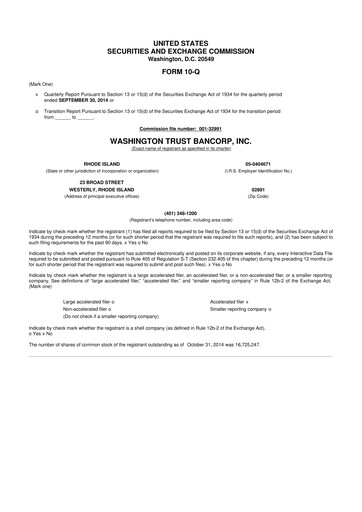 Thumbnail Washington Trust Bancorp 10-Q Quarterly Report FY2014 