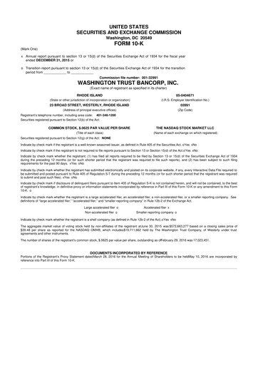 Thumbnail Washington Trust Bancorp 10-K Annual Report 2015