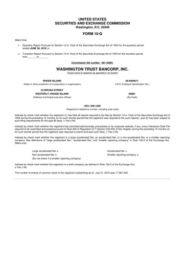 Thumbnail Washington Trust Bancorp 10-Q Quarterly Report FY2016 