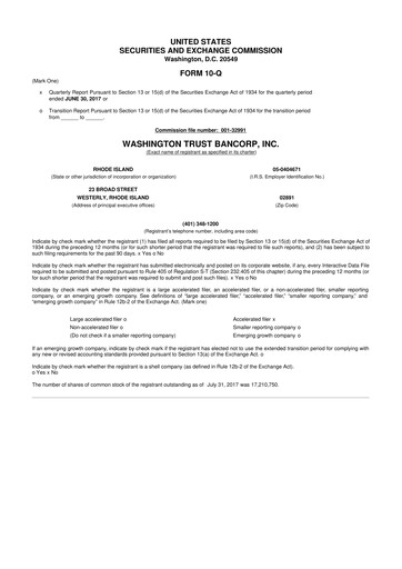Thumbnail Washington Trust Bancorp 10-Q Quarterly Report FY2017 