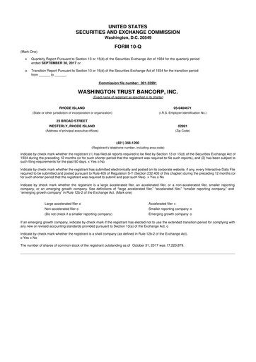 Thumbnail Washington Trust Bancorp 10-Q Quarterly Report FY2017 