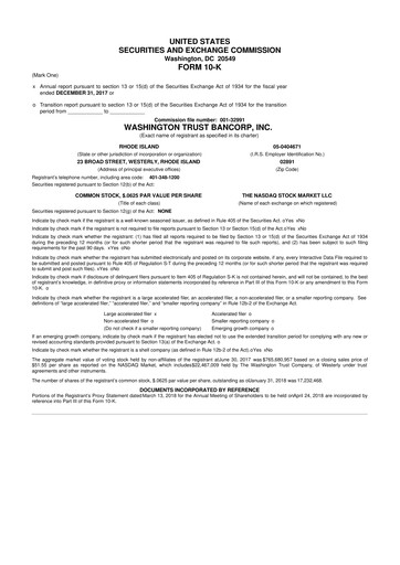 Thumbnail Washington Trust Bancorp 10-K Annual Report 2017