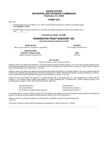 Thumbnail Washington Trust Bancorp 10-Q Quarterly Report FY2018 