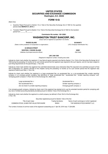 Thumbnail Washington Trust Bancorp 10-Q Quarterly Report FY2019 