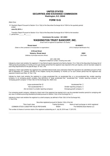 Thumbnail Washington Trust Bancorp 10-Q Quarterly Report FY2019 