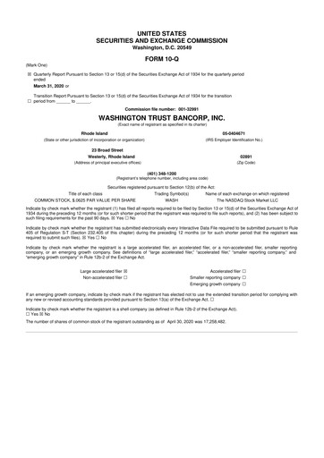 Thumbnail Washington Trust Bancorp 10-Q Quarterly Report FY2020 