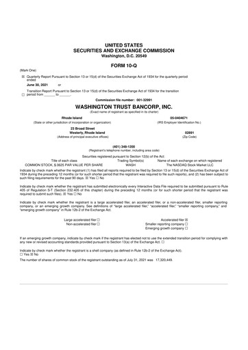 Thumbnail Washington Trust Bancorp 10-Q Quarterly Report FY2021 