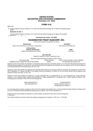 Thumbnail Washington Trust Bancorp 10-Q Quarterly Report FY2021 