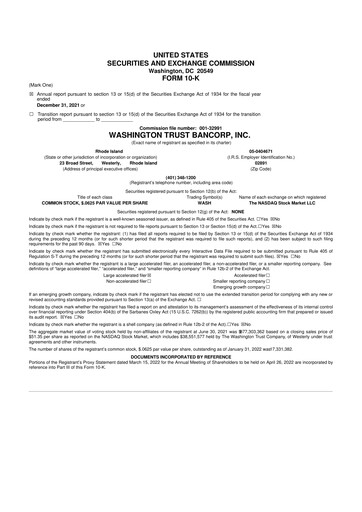 Thumbnail Washington Trust Bancorp 10-K Annual Report 2021