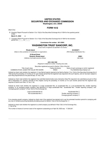 Thumbnail Washington Trust Bancorp 10-Q Quarterly Report FY2022 