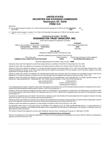 Thumbnail Washington Trust Bancorp 10-K Annual Report 2022
