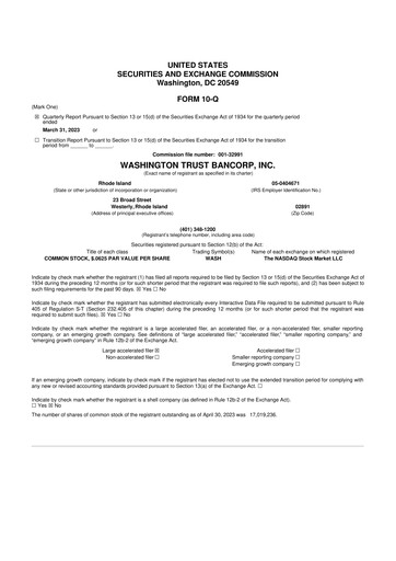 Thumbnail Washington Trust Bancorp 10-Q Quarterly Report FY2023 