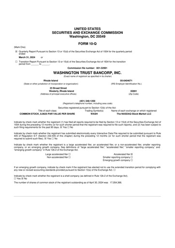 Thumbnail Washington Trust Bancorp 10-Q Quarterly Report FY2024 