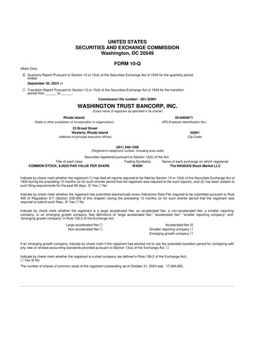 Thumbnail Washington Trust Bancorp 10-Q Quarterly Report FY2024 