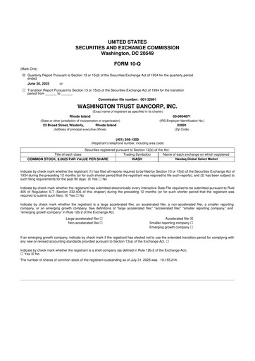 Thumbnail Washington Trust Bancorp 10-Q Quarterly Report FY2025 