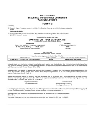 Thumbnail Washington Trust Bancorp 10-Q Quarterly Report FY2025 