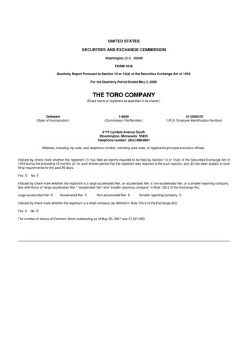 Thumbnail The Toro Company
 10-Q Quarterly Report FY 