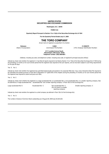 Thumbnail The Toro Company
 10-Q Quarterly Report FY 