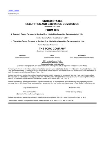 Thumbnail The Toro Company
 10-Q Quarterly Report FY2017 