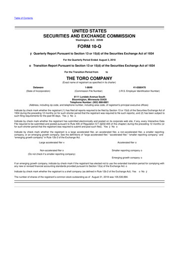 Thumbnail The Toro Company
 10-Q Quarterly Report FY2018 