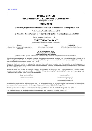 Thumbnail The Toro Company
 10-Q Quarterly Report FY2019 