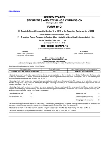 Thumbnail The Toro Company
 10-Q Quarterly Report FY2020 