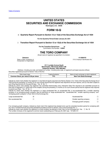 Thumbnail The Toro Company
 10-Q Quarterly Report FY2021 