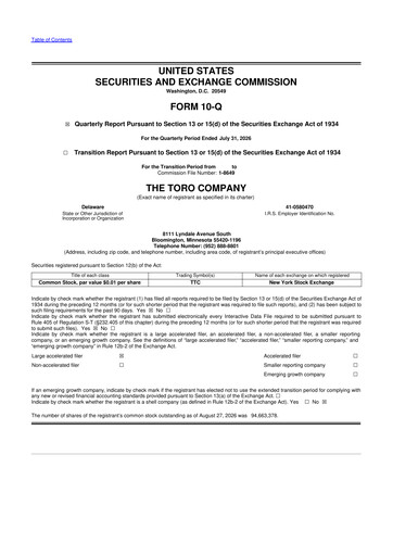 Thumbnail The Toro Company
 10-Q Quarterly Report FY2026 