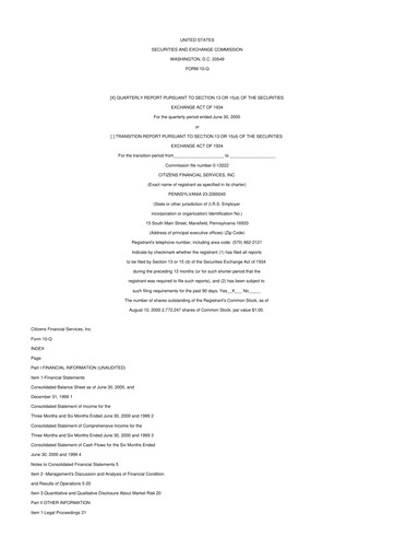 Miniature Citizens Financial Services 10-Q Rapport trimestriel  