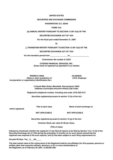 Miniature Citizens Financial Services 10-K Rapport annuel 