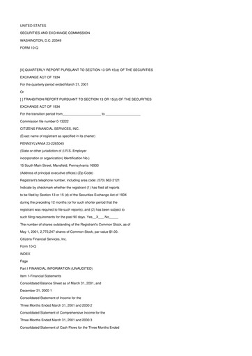 Miniature Citizens Financial Services 10-Q Rapport trimestriel  