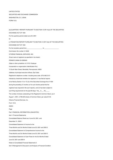 Miniature Citizens Financial Services 10-Q Rapport trimestriel  