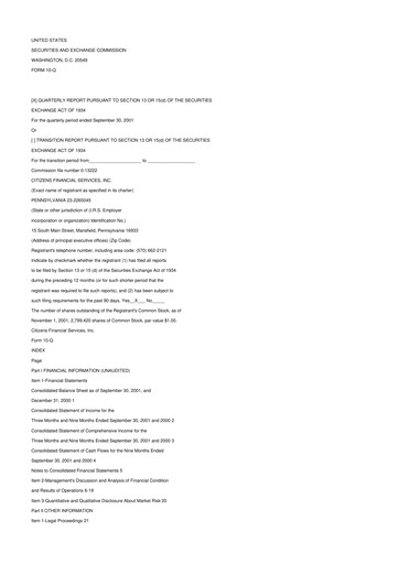 Miniature Citizens Financial Services 10-Q Rapport trimestriel  