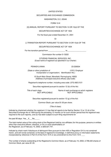 Miniature Citizens Financial Services 10-K Rapport annuel 