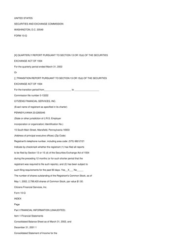 Miniature Citizens Financial Services 10-Q Rapport trimestriel  