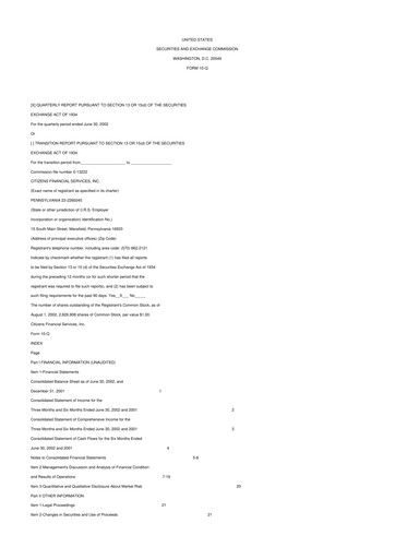 Miniature Citizens Financial Services 10-Q Rapport trimestriel  