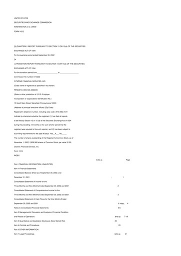 Miniature Citizens Financial Services 10-Q Rapport trimestriel  