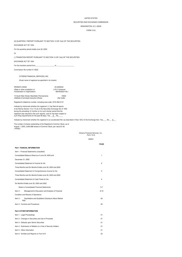 Miniature Citizens Financial Services 10-Q Rapport trimestriel  