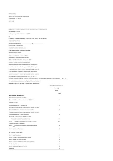 Miniature Citizens Financial Services 10-Q Rapport trimestriel  