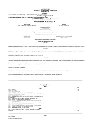 Miniature Citizens Financial Services 10-K Rapport annuel 