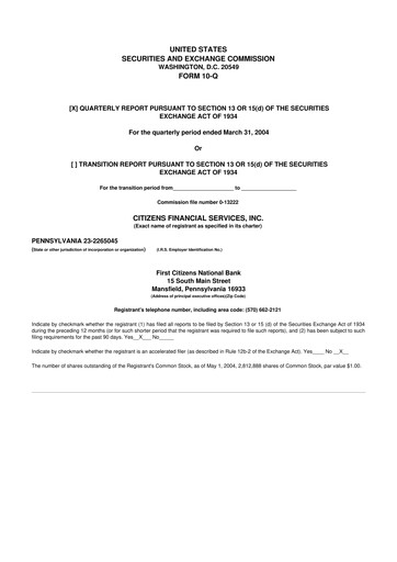 Miniature Citizens Financial Services 10-Q Rapport trimestriel  