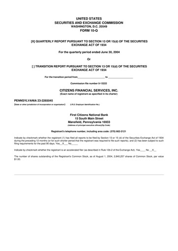 Miniature Citizens Financial Services 10-Q Rapport trimestriel  